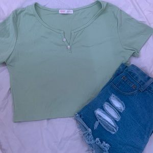 Sage green vintage crop top